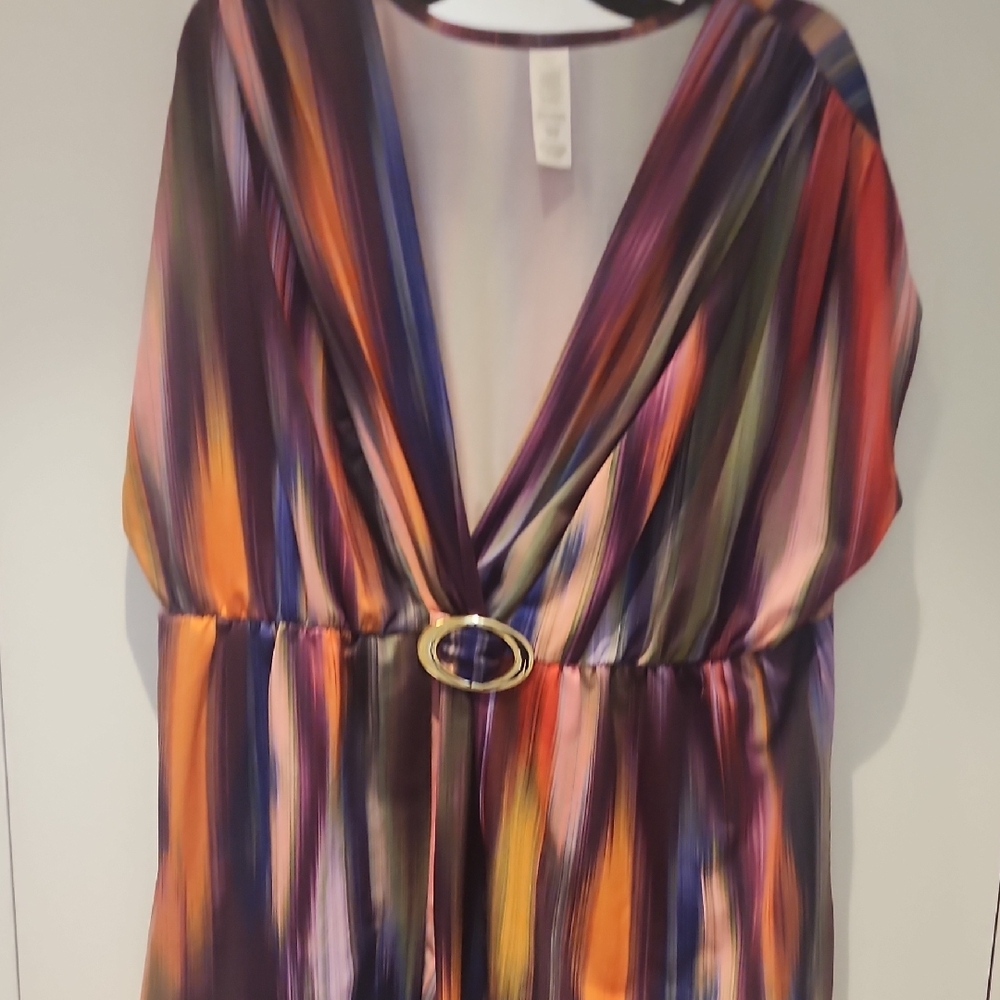 Multicolor Striped Shirt with Gold Buckle Size 2X